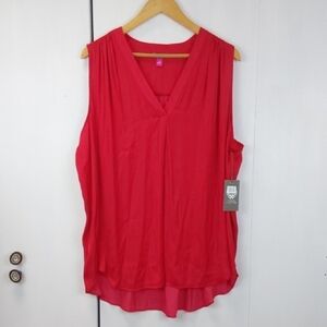 Vince Camuto Red Sleeveless Relaxed Blouse Satin Office Career Sz.2 X